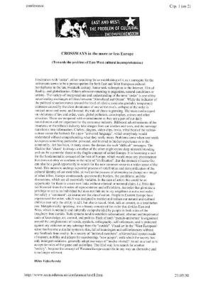 "East and West: the problem of cultural incomprehension". Текст доповіді Мілоша Войцеховського на конференції 