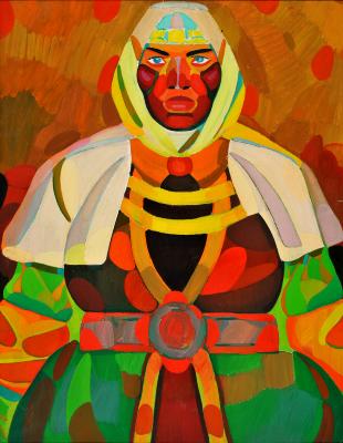 Вірменка в зеленому на червоному фоні