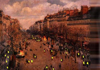 Міський пейзаж з машиною, що горить